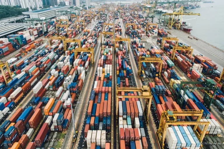 Container terminal from above — logistics and transport